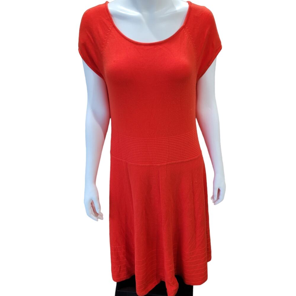 Eliza J red knit fit flare midi dress cap sleeve drop waist easy summer 12